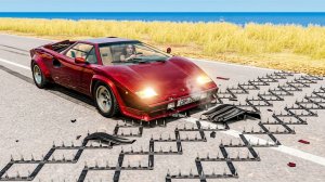 BeamNG Drive - Массивная авария с использованием шипованной ленты и столкновения автомобилей