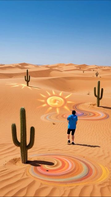 Калейдоскоп в пустыне: яркие узоры на песке #пустыня #искусство #природа