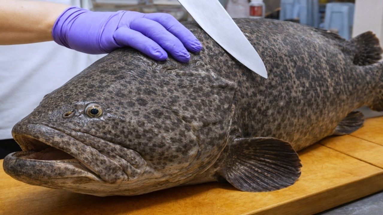 Гигантский морской окунь от вылова до приготовления Тайвань