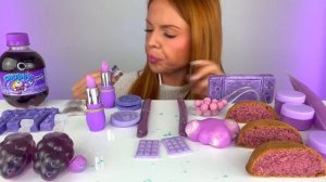 ASMR MUKBANG, Purple Desserts, Ube Cake, Chubby Grape Soda, Edible Dice, Jelly Tube, Kohakutou