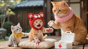 Обжёг лапку о жареные каштаны! Маме-кошке очень жаль котёнка