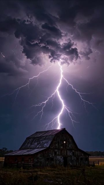 Гроза над старой хижиной: завораживающее зрелище #гром #природа #шторм
