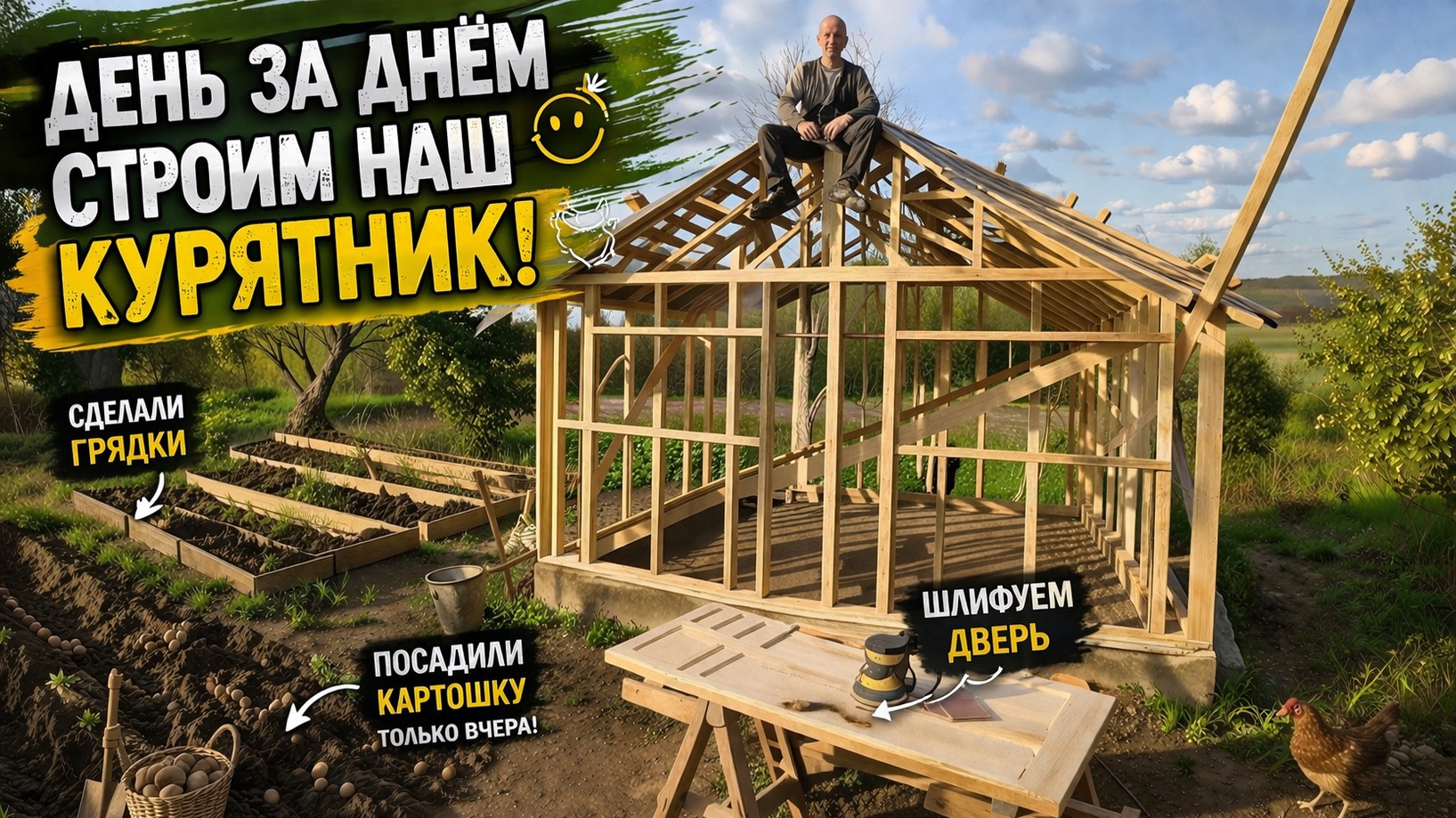 #52 ПОКА СТРОИМ КУРЯТНИК/ПОСАДИЛИ КАРТОШКУ И СДЕЛАЛИ ГРЯДКИ