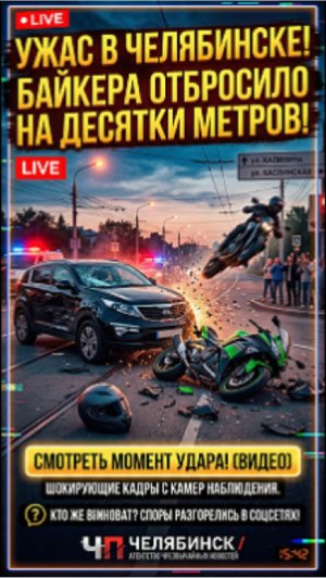Жуткая авария в Челябинске: мотоциклист улетел на десятки метров