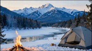 Уютная зимняя атмосфера под звук костра