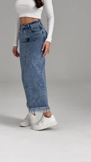 Арт. 230954243 Юбка джинсовая с бахромой