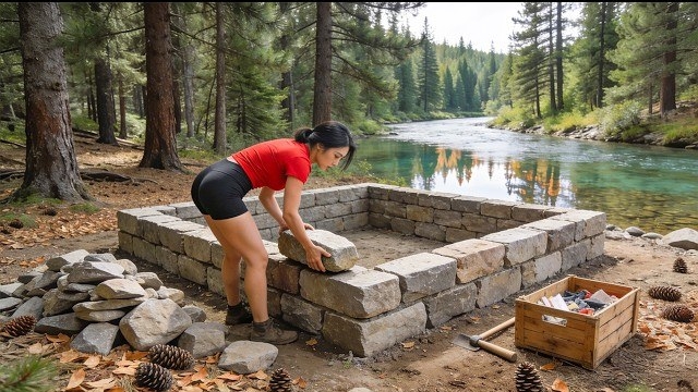 Женщина построила дом из камня своими руками. От начала до конца