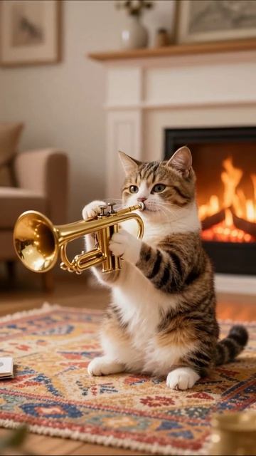 Кот, играющий на трубе: музыкальное вдохновение #кот #музыка #веселье