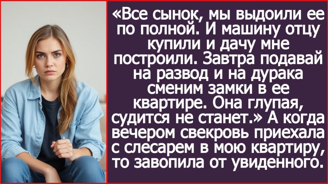 Завтра подавай на развод и сменим замки в ее квартире! | ИСТОРИЯ ИЗ ЖИЗНИ | АУДИО РАССКАЗ | СЛУШАТЬ смотреть онлайн