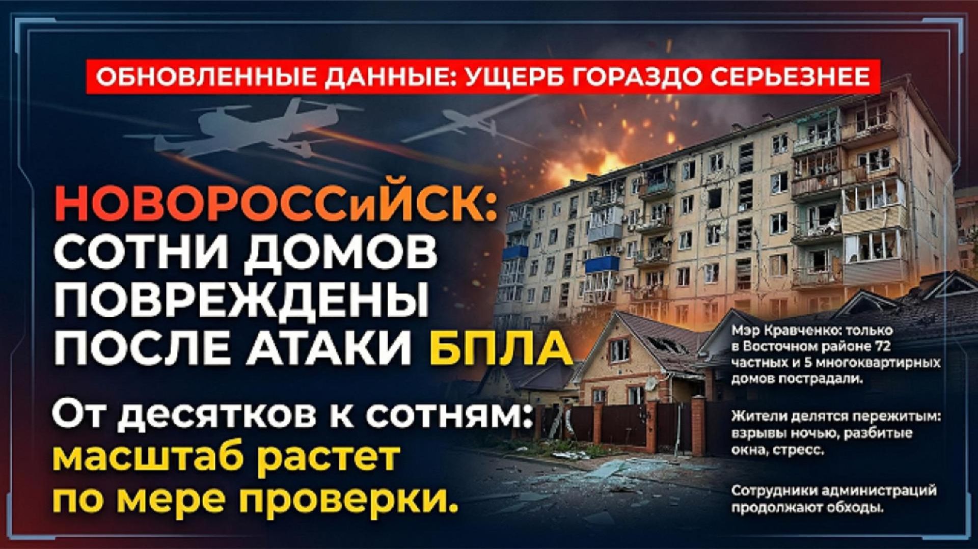 ПОСЛЕДСТВИЯ АТАКИ НА НОВОРОССИЙСК — 100 ПОВРЕЖДЕННЫХ ДОМОВ