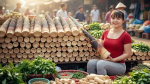 Сбор урожая свежих побегов бамбука, кукурузы. Продажа на сельском рынке. Продажа поросят. Фуонг