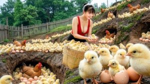 Таймлапс 264 дня. Собираю много цыплят и куринных яиц для продажи на сельском рынке.