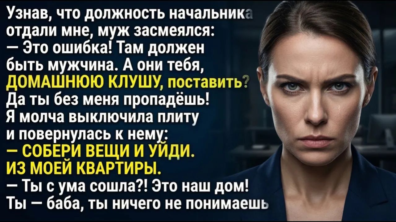 «Ты баба и без меня пропадёшь!» — орал муж, узнав, что должность начальника отдали мне