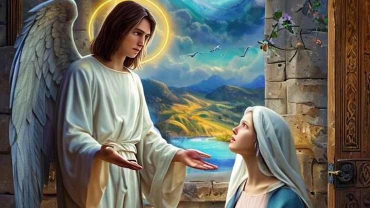 Дева Мария и архангел Гавриил. С Благовещением. Самая лучшая музыкальная открытка.