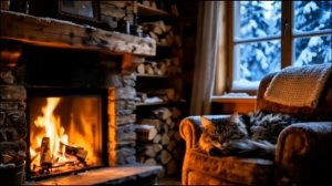 Камин, уютная атмосфера, звук горящих дров
