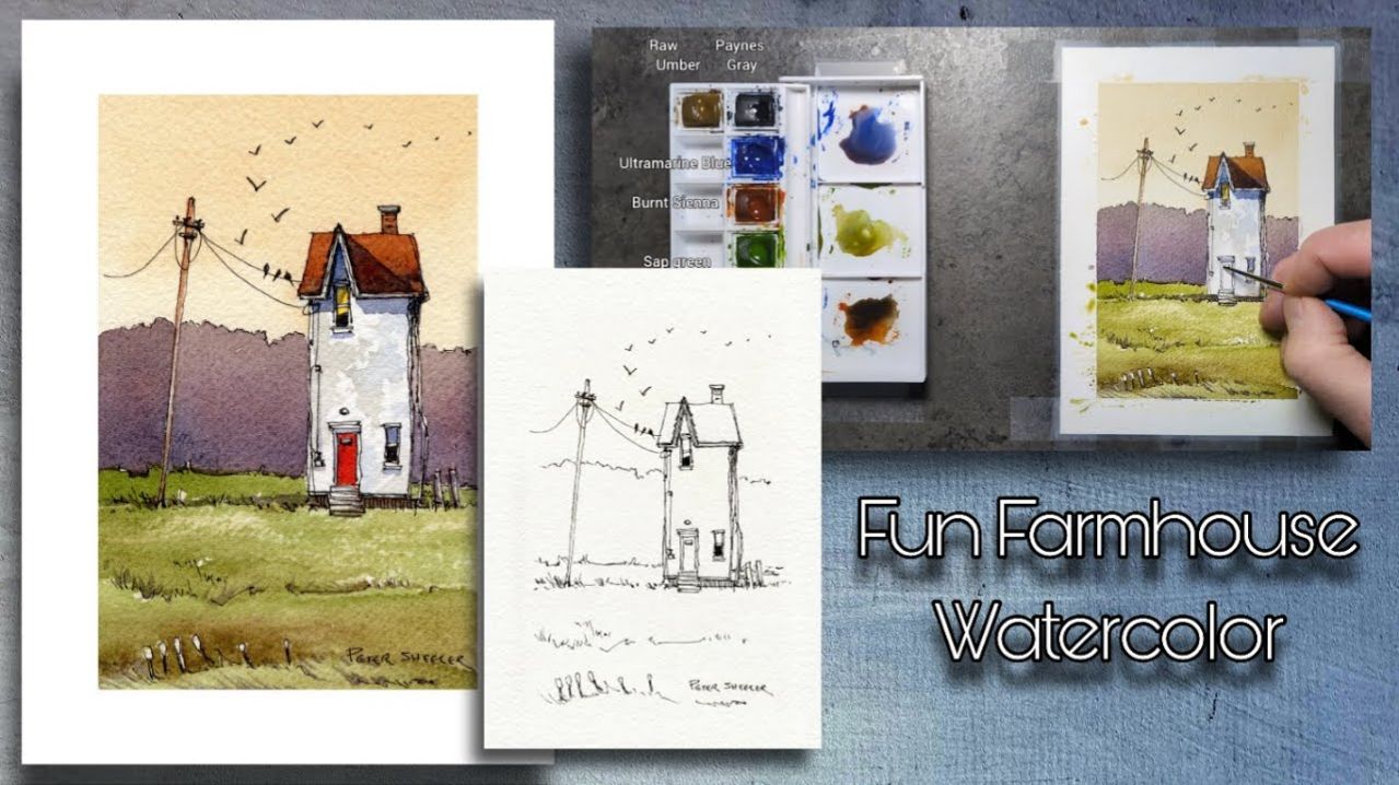 Autumn_Farmhouse_and_birds_in_flight_Watercolor_Great_for_Beginners