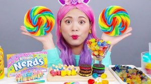 Радужный креповый торт с конфетами Мукбанг DONA