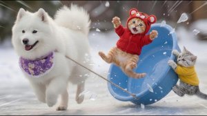 Котёнок пробует самодельные коньки из крышек от бутылок и упряжку с самоедом! ⛸️🤣