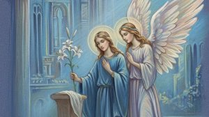 Лилия и ангел. С Благовещением Пресвятой Богородицы. Роскошная музыкальная открытка.