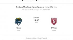 Сочи Рубин от 6.04.2026 обзор матча
