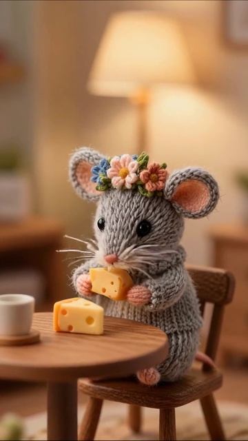 Умилительная мышка с сыром и цветами #мышка #вязанаяигрушка #милота