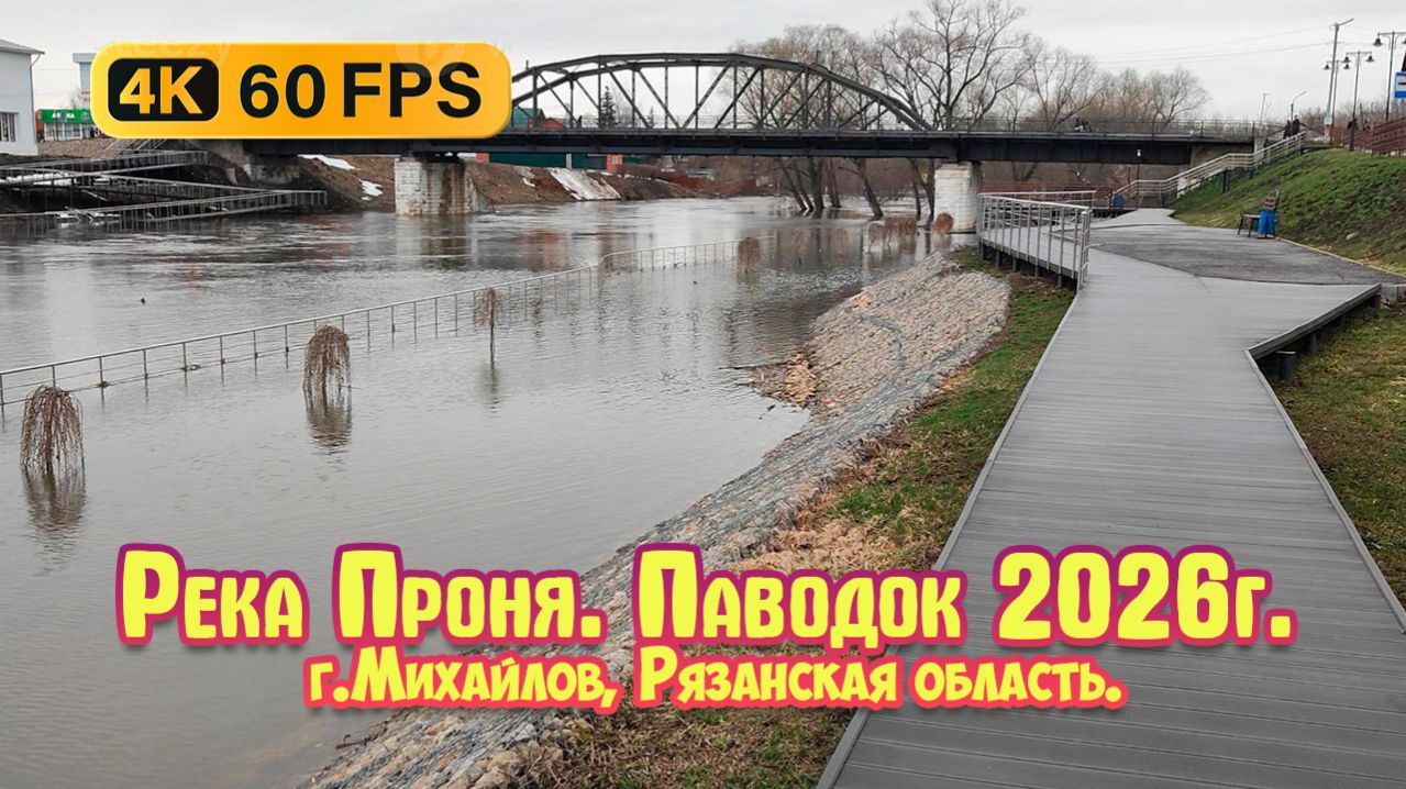 Река Проня. Паводок. Город Михайлов, Рязанская область. Апрель 2026 года.