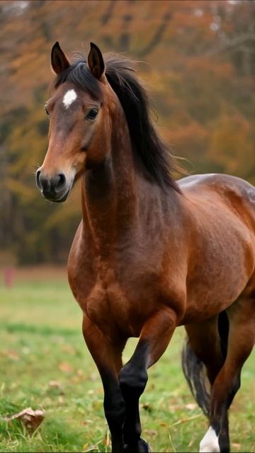 Красивая лошадь на фоне осеннего пейзажа #лошади #природа #осень