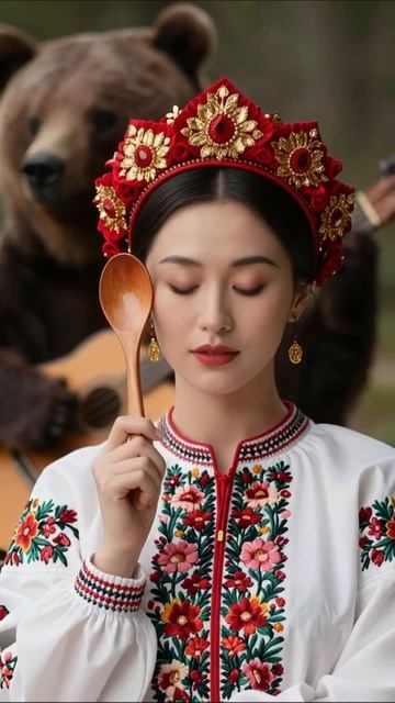 Прекрасная девушка с медведем: традиции и культура #культура #мода #природа