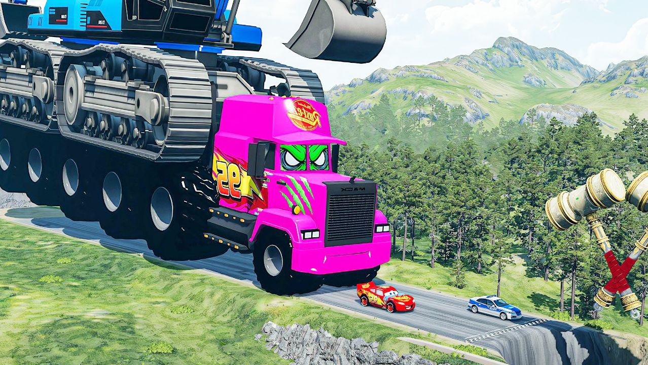 Мультики для детей про машинки. Гигантский титановый экскаватор против машинок Мультики для малышей.