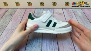 349454 Кроссовки Pasito на липучке и шнурках с декоративными зелеными вставками бежевые