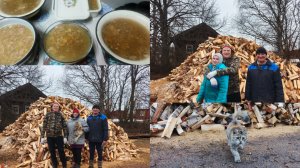 Детки приехали ,укладка дров началась .