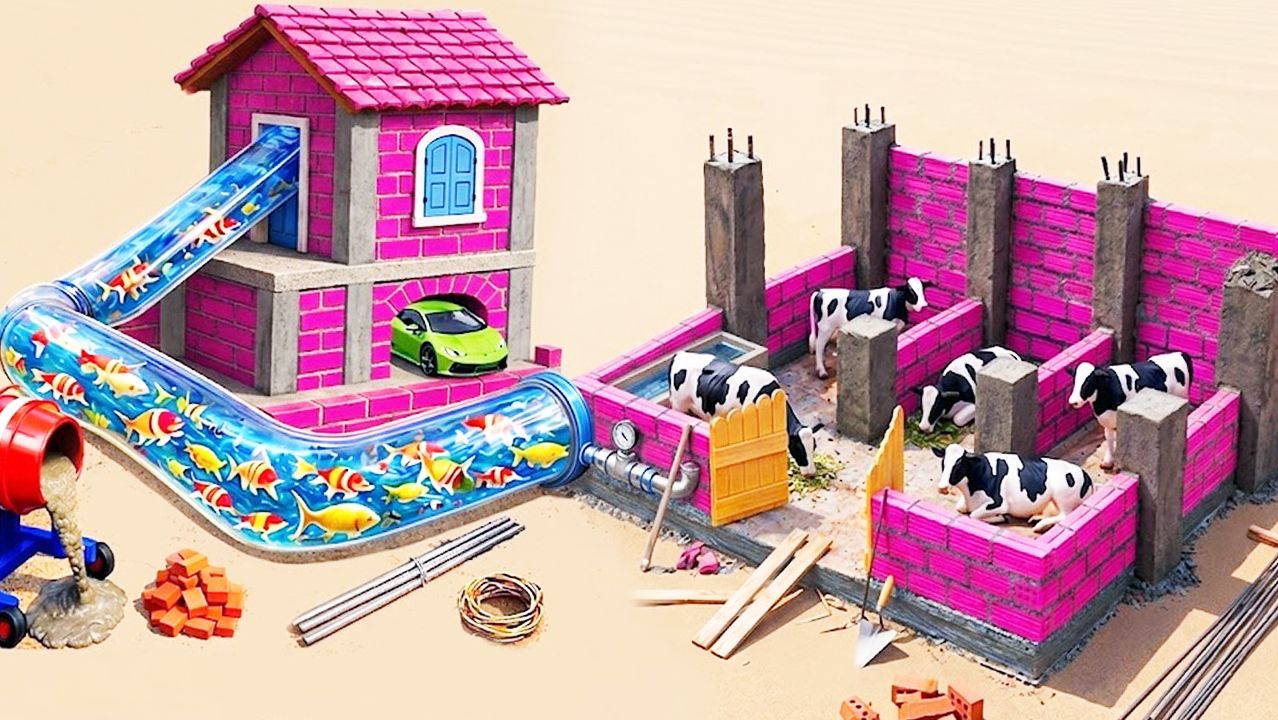 Мультики для детей. Увлекательная постройка домика и колодца из кирпича. Мультики для малышей