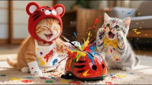 Самодельный шлем — ПРОВАЛ! 🎨😱 Смешная кошачья живописная неудача 🐯🎨