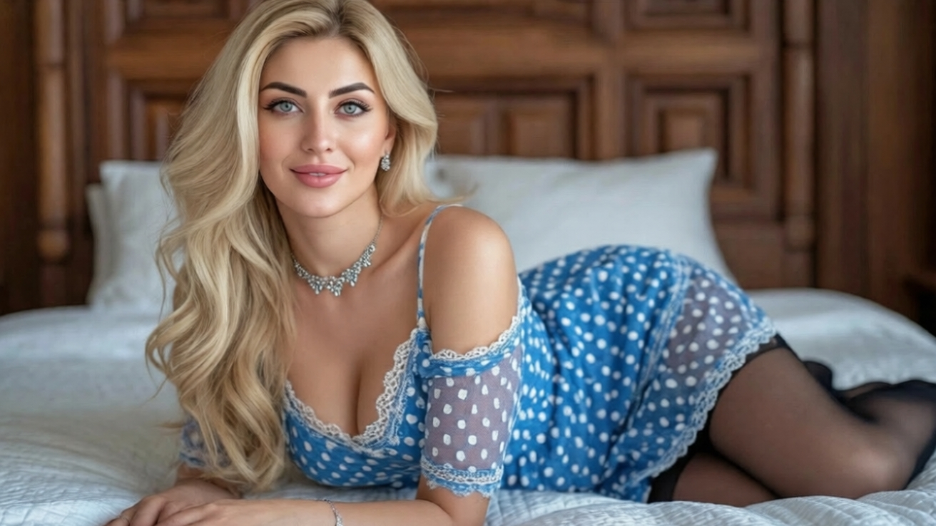 Блондинка с красивыми ляжками