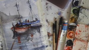 Акварельное отражение лодки (обязательно к просмотру для начинающих)