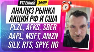 Анализ рынка акций РФ и США/ PLZL, AFKS, SBER, AAPL, MSFT, AMZN/ SILV, RTS, SPYF, NG