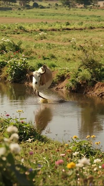 Природа и спокойствие: корова у ручья #природа #корова #спокойствие