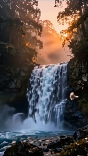 Шум водопада на фоне живой природы