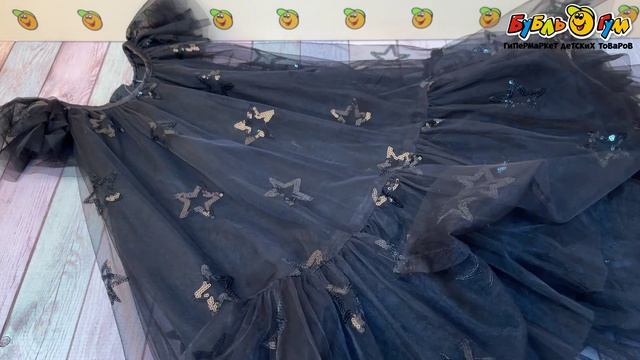 Платье Lanson Kids нарядное пышное с блестящими звездами из пайеток черное - видео