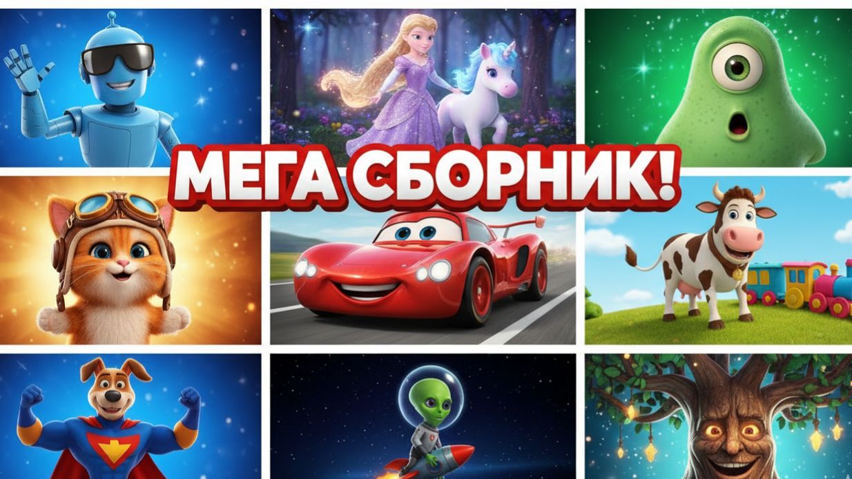 ВСЕ ЛЮБИМЫЕ МУЛЬТИКИ ПОДРЯД! 🌈 МЕГА СБОРНИК: Машинки, Принцессы, Котики и Роботы!