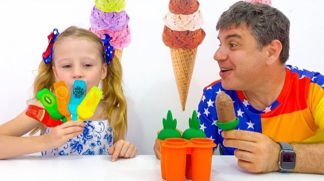 Настя и папа готовят полезное мороженое