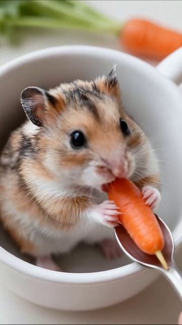 Милый хомячок наслаждается морковкой #хомячок #животные #милота