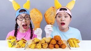 Гигантский сырный шарик из жареной курицы Мукбанг