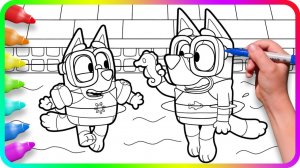 Мультик - раскраска для детей Блуи и её друзья! Учимся как рисовать БЛУИ вместе с детьми