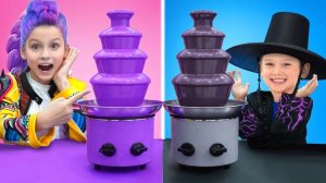 Крис и Ники пробуют дубайский шоколад фиолетового и черного цвета