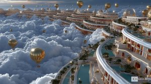 Floating Sky City Night Ambience 🌌 | Dreamy Water Garden Sounds + Soft Warm Humming | 1 Hour Loop