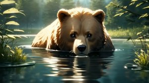 Бурый медведь в лесу — спокойная анимация природы для отдыха