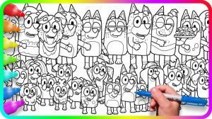 Мультик - раскраска для детей Блуи и её друзья! Учимся как рисовать БЛУИ вместе с детьми