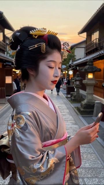 Красивая гейша на закате в Киото #гейша #Киото #японскаякультура