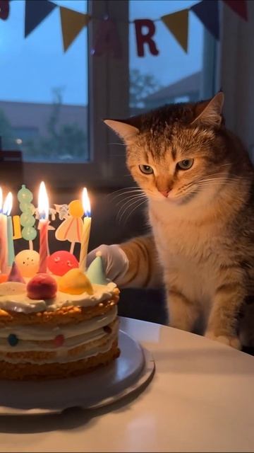 Котик и праздничный торт: волшебный момент! #кот #праздник #торт